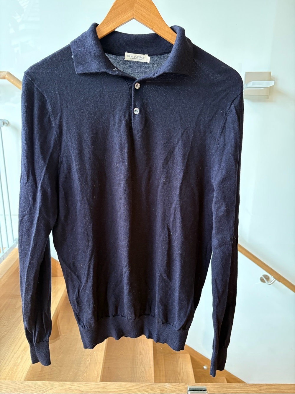 Suitsupply Merino Wool - Navy Long Sleeve Polo Sweater size M